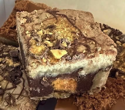 Cookie pie slices — Biscoff & White Choc, Chocolate & Crunchie